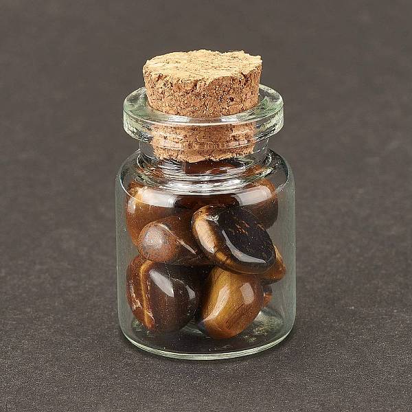 

PandaHall Transparent Glass Wishing Bottle Decoration, with Natural Tiger Eye Chip Beads, 22x34mm, Chip Beads: 6~16x5~10x2~8mm Tiger Eye...