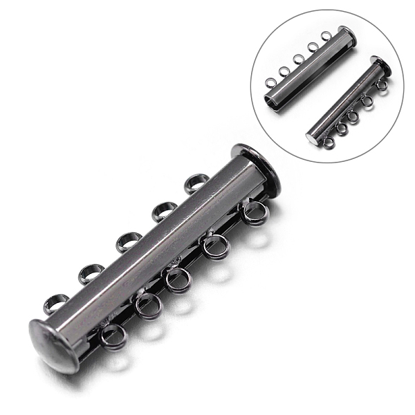 

PandaHall 5-Strands 10-Holes Tube Brass Magnetic Slide Lock Clasps, Nickel Free, Gunmetal, 30x10x7mm, Hole: 2mm Brass