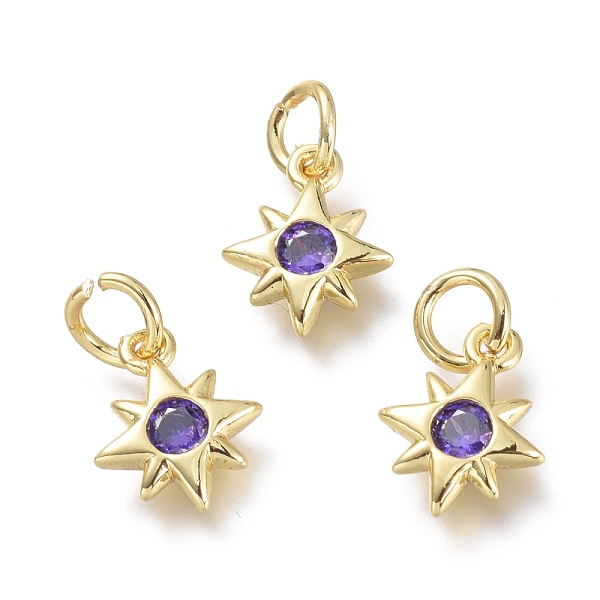 

PandaHall Brass Micro Pave Cubic Zirconia Pendants, with Jump Rings, Star, Real 18K Gold Plated, Lilac, 10x8x2mm, Hole: 3.5mm Brass+Cubic..., Purple