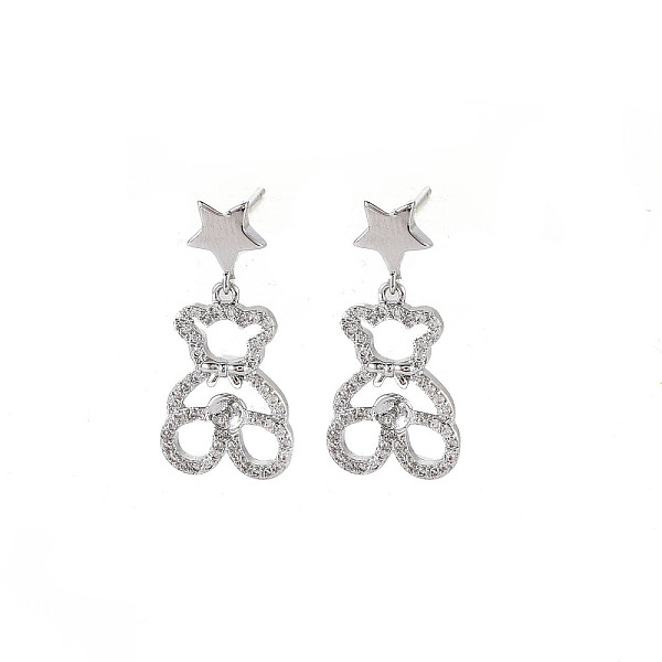 

PandaHall Brass Micro Pave Clear Cubic Zirconia Stud Earring Findings, for Half Drilled Beads, Nickel Free, Bear, Real Platinum Plated...