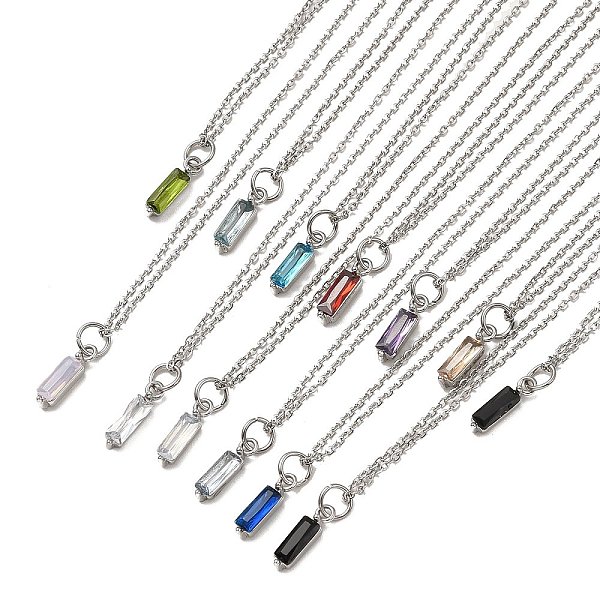

PandaHall Rectangle Cubic Zirconia Pendant Necklaces, 304 Stainless Steel Cable Chain Necklace for Women, Stainless Steel Color, Mixed Color..., Multicolor