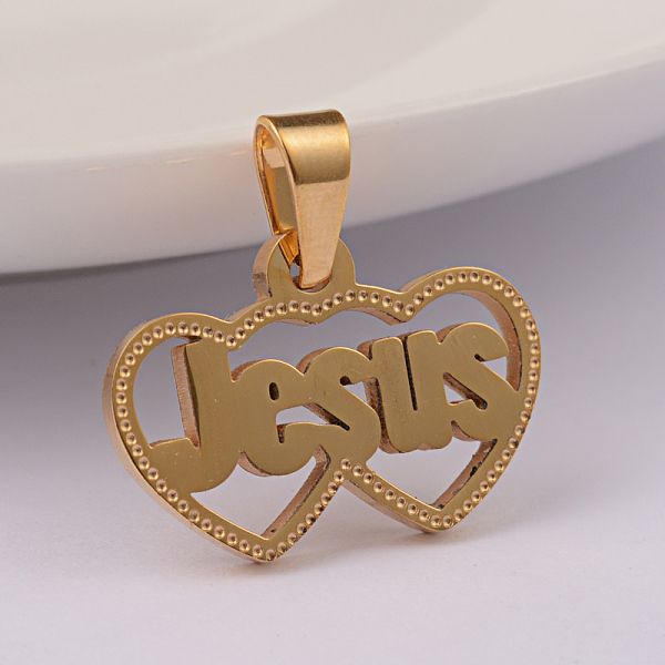 

PandaHall Ion Plating(IP) 304 Stainless Steel Pendants, For Easter, Heart with Word Jesus, Golden, 15x22x2mm, Hole: 6x4mm 304 Stainless...