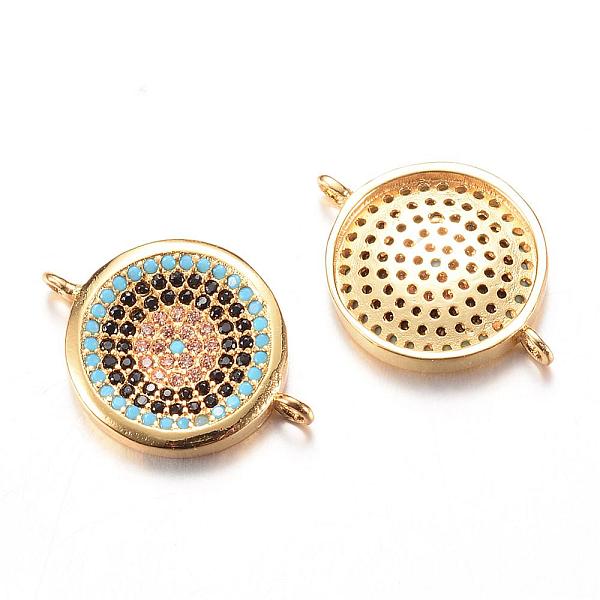 

PandaHall Brass Micro Pave Cubic Zirconia Links, Flat Round, Light Gold, 19x14x2.5mm, Hole: 1mm Brass+Cubic Zirconia Flat Round