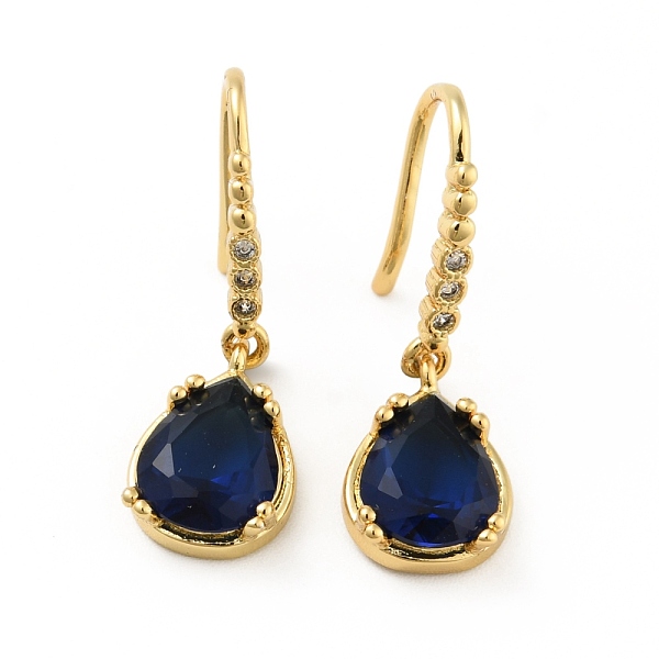 

PandaHall Dark Blue Cubic Zirconia Teardrop Dangle Earrings, Rack Plating Brass Jewelry for Women, Cadmium Free & Lead Free, Real 18K Gold...