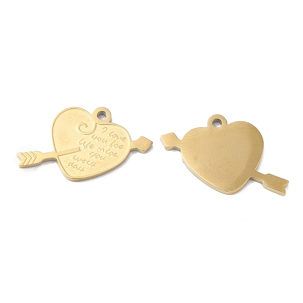 

PandaHall Ion Plating(IP) 316L Surgical Stainless Steel Pendants, Heart with Arrow Charm, Textured, Real 18K Gold Plated, 14x22x1mm, Hole...