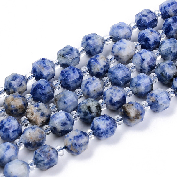 

PandaHall Natural Blue Spot Jasper Beads Strands, Round, Faceted, 8~9x10mm, Hole: 1.2mm, about 33~35pcs/strand, 15.16inch(38.5cm) Blue Spot...