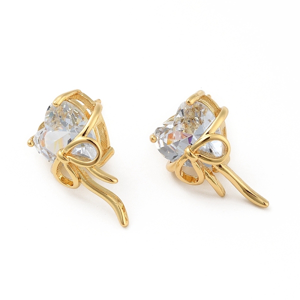 

PandaHall Cubic Zirconia Heart with Bowknot Stud Earrings, Real 18K Gold Plated Brass Jewelry for Women, Clear, 20x13mm, Pin: 0.7mm Cubic...
