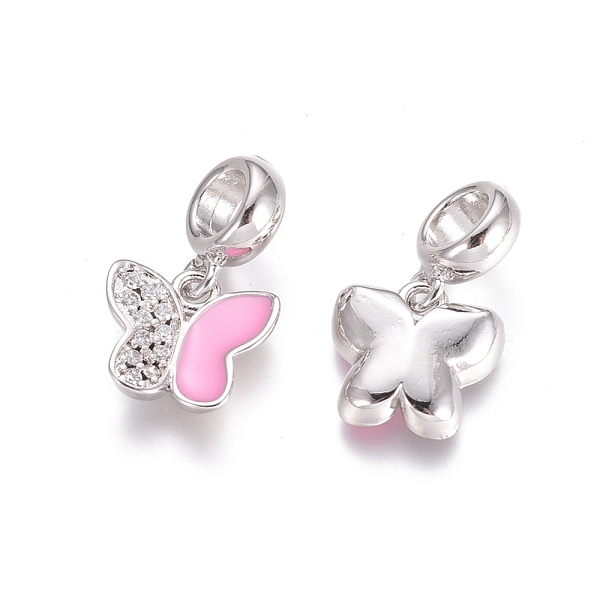 

PandaHall Brass Micro Pave Cubic Zirconia European Dangle Charms, with Pink Enamel, Large Hole Pendants, Butterfly, Platinum, 20mm...