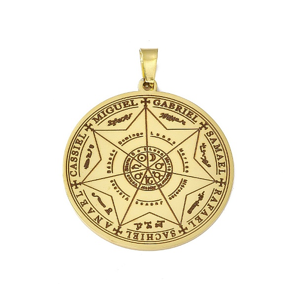 

PandaHall 304 Stainless Steel Pendants, Flat Round with The Seven Archangels Charm, Golden, 38x35x1.5mm, Hole: 7.5x4mm 304 Stainless Steel...