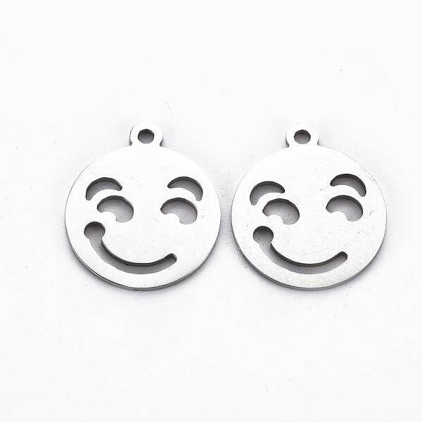 

PandaHall 201 Stainless Steel Pendants, Cut, Flat Round with Expression, Stainless Steel Color, 17.5x15x1mm, Hole: 1.5mm 201 Stainless Steel...
