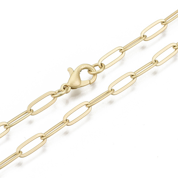 

PandaHall Brass Paperclip Chains, Drawn Elongated Cable Chains Necklace Making, with Lobster Claw Clasps, Matte Gold Color, 24.01 inch(61cm)...