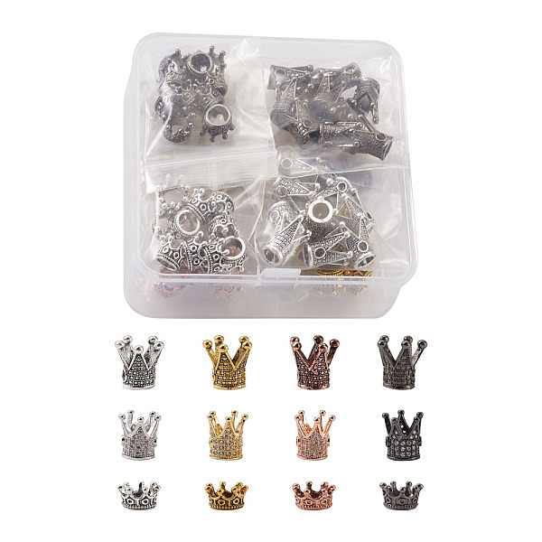 

PandaHall Brass Micro Pave Cubic Zirconia Beads, with Tibetan Style Alloy Beads, Crown, Mixed Color, 10.5~13x7~12mm, Hole: 1~6mm, 88pcs/box...