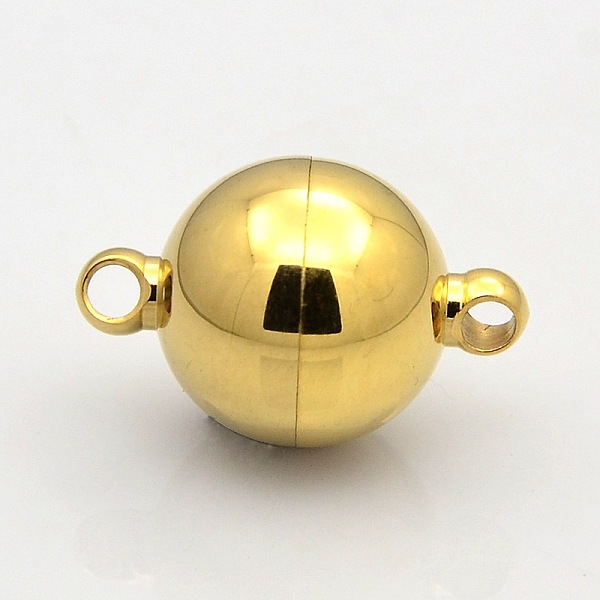

PandaHall 304 Stainless Steel Magnetic Clasps with Loops, Round, Golden, 12x8mm, Hole: 1.2mm 304 Stainless Steel Round