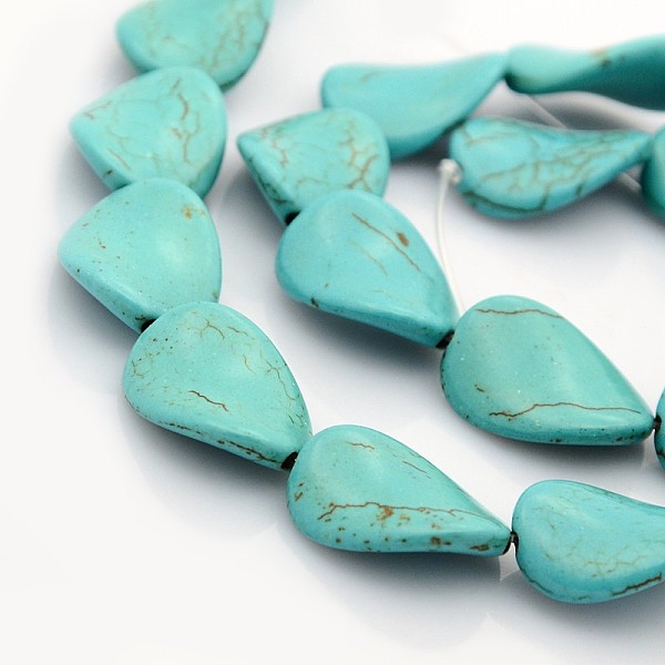 

PandaHall Synthetic Turquoise Beads Strands, Dyed, teardrop, Sold by KG, Turquoise, 20x15x5mm, Hole: 1mm, about 21pcs/strand, 16 inch..., Green