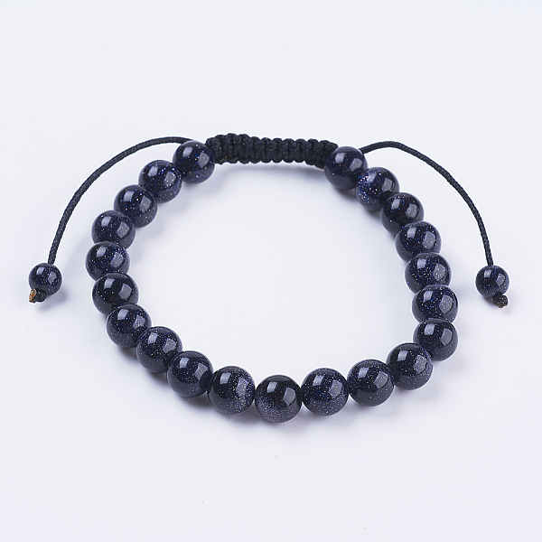 

PandaHall Adjustable Nylon Cord Braided Bead Bracelets, with Blue Goldstone Beads, 2-1/8 inch(55mm) Goldstone