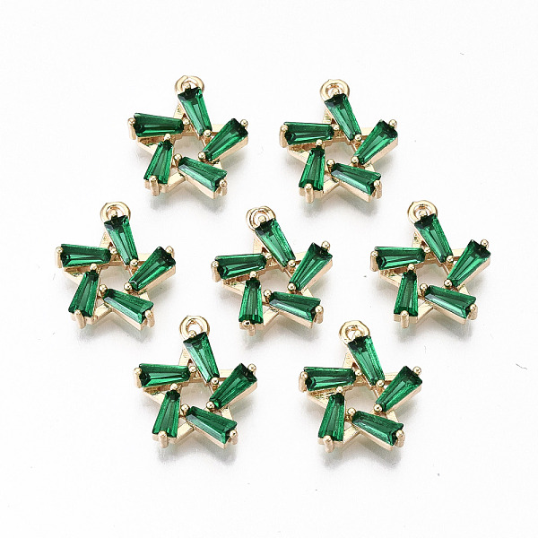 

PandaHall Brass Micro Pave Cubic Zirconia Charms, Light Gold, Long-Lasting Plated, Cadmium Free & Lead Free, Star, Green, 14x12x3mm, Hole...