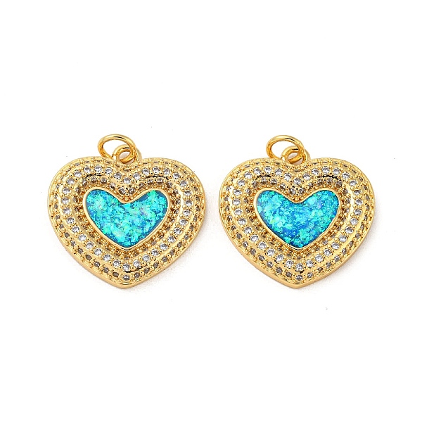 

PandaHall Valentine's Day Brass Micro Pave Cubic Zirconia with Synthetic Opal Pendants, with Jump Ring, Flat Round, Real 18K Gold Plated...