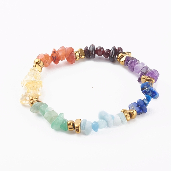 

PandaHall Chakra Jewelry, Natural & Synthetic Gemstone Stretch Beaded Bracelets, Chip, Inner Diameter: 2-1/4 inch(5.8cm) Mixed Stone