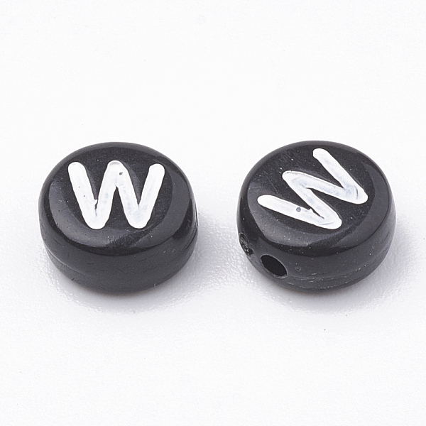 

PandaHall Opaque Acrylic Beads, Horizontal Hole, Alphabet Style, Flat Round, Letter.W, 7x4mm, Hole: 1.5mm, about 370pcs/50g Acrylic Flat..., Black