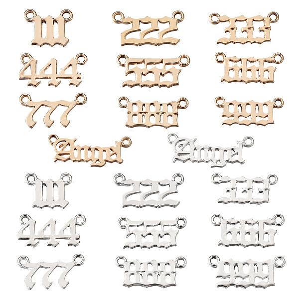 PandaHall Kissitty Zinc Alloy Pendant, Word Angel & 201 Stainless Steel Pendants Set, Laser Cut, Number 1~9, Mixed Color...