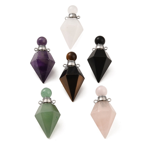 

PandaHall Natural Mixed Stone Openable Perfume Bottle Pendants, Faceted Diamond Perfume Bottle Charms, with Stainless Steel Color Tone 304...