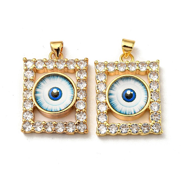

PandaHall Real 18K Gold Plated Brass Pendants, with Glass and Acrylic, Rectangle with Evil Eye Charms, Light Blue, 27x20x7mm, Hole: 4.5x4mm...