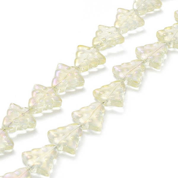 

PandaHall Transparent Electroplate Glass Bead Strands, Rainbow Plated, Christmas Trees, Champagne Yellow, 15.5~16x14.5~15x4.5~5mm, Hole: 1mm...