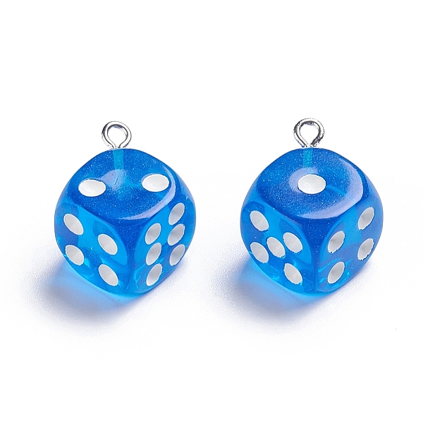 

PandaHall Transparent Resin Pendants, with Platinum Plated Iron Loops, Dice, Royal Blue, 23.5x19x19mm, Hole: 2mm Iron+Resin Disc Blue
