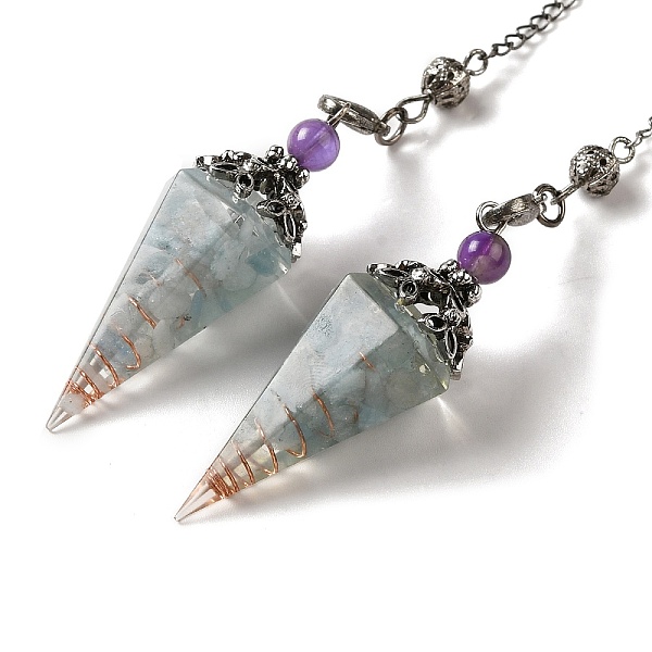 

PandaHall Natural Aquamarine Dowsing Pendulum Big Pendants, with Resin, Amethyst & Quartz Crystal, Hexagonal Cone, 300mm, Hole: 1.5mm...