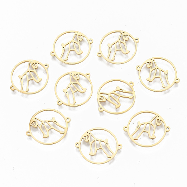 

PandaHall 304 Stainless Steel Links Connectors, Laser Cut, Ring with Hollow Horse, Real 18K Gold Plated, 15x18x1mm, Hole: 0.8mm 304...