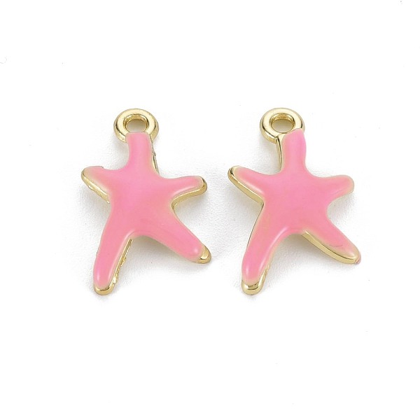 

PandaHall Rack Plating Alloy Pendants, with Enamel, Cadmium Free & Lead Free, Starfish, Light Gold, Flamingo, 17x11.5x3mm, Hole: 1.8mm..., Pink