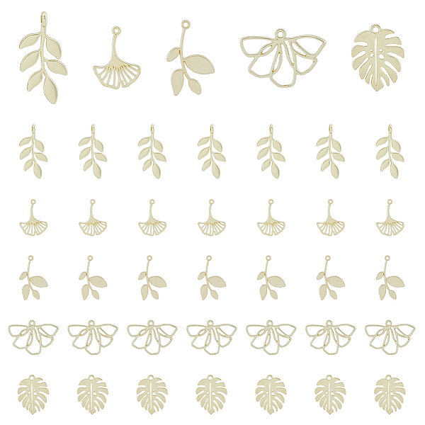 

PandaHall DICOSMETIC 40Pcs 5 Style Alloy Pendants, Leafy Branch/Ginkgo Leaf/Monstera Leaf Charms, Light Gold, 18~24.5x12~25.5x1~4mm, Hole...