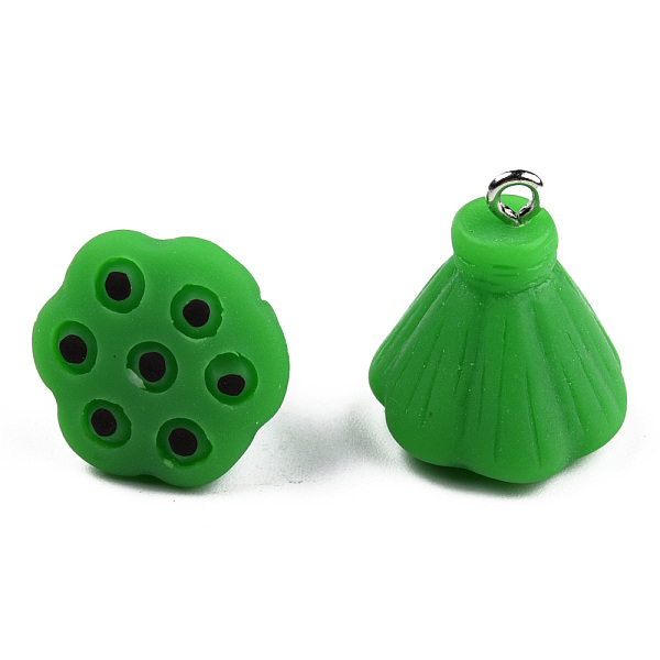 

PandaHall Opaque Resin Pendants, with Platinum Plated Iron Loops, Lotus Pod Charm, Lime Green, 19~21.5x17~18x17~18mm, Hole: 2mm Iron+Resin...