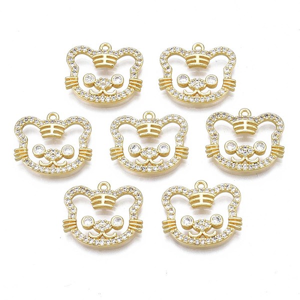 

PandaHall Brass Micro Pave Clear Cubic Zirconia Pendants, Rack Plating, Nickel Free, Tiger, Real 18K Gold Plated, 15x17.5x3mm, Hole: 1mm...