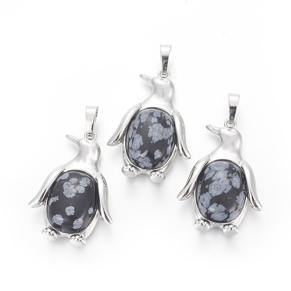 

PandaHall Natural Snowflake Obsidian Pendants, with Brass Findings, Penguin, Platinum, 34~35x24~25x5~8mm, Hole: 8x5mm Snowflake Obsidian...