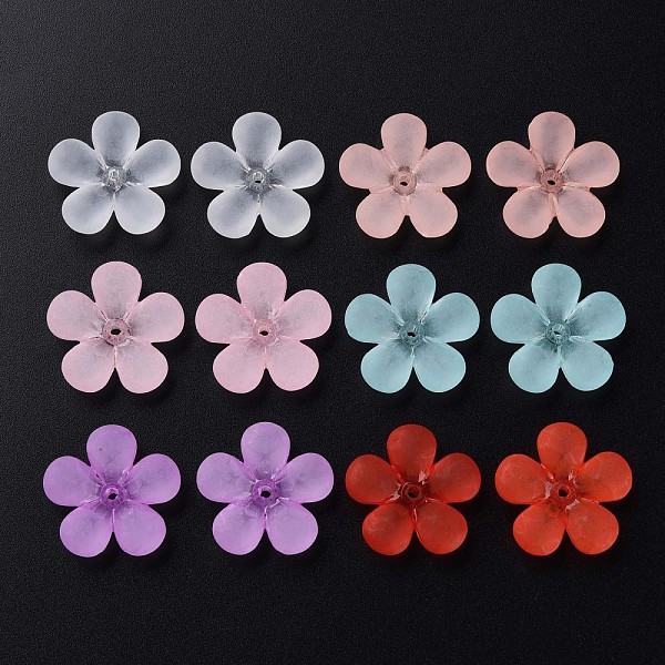 

PandaHall Transparent Acrylic Beads, Frosted, Flower, Mixed Color, 22x23x6.5mm, Hole: 1.6mm, about 378pcs/500g Acrylic Flower Multicolor