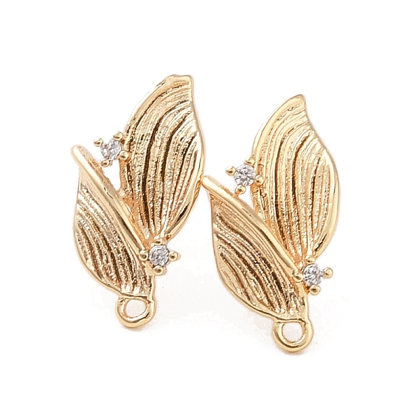 

PandaHall Brass with Clear Cubic Zirconia Stud Earring Findings, Leaf, Real 18K Gold Plated, 17x9mm, Hole: 1mm, Pin: 0.7x10.5mm Brass+Cubic...
