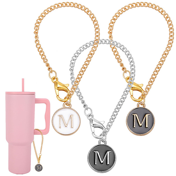 

PandaHall Flat Round with Letter Alloy Enamel Wine Glass Charms, with Iron Twisted Chains and Zinc Alloy Lobster Claw Clasps, Letter M..., Multicolor