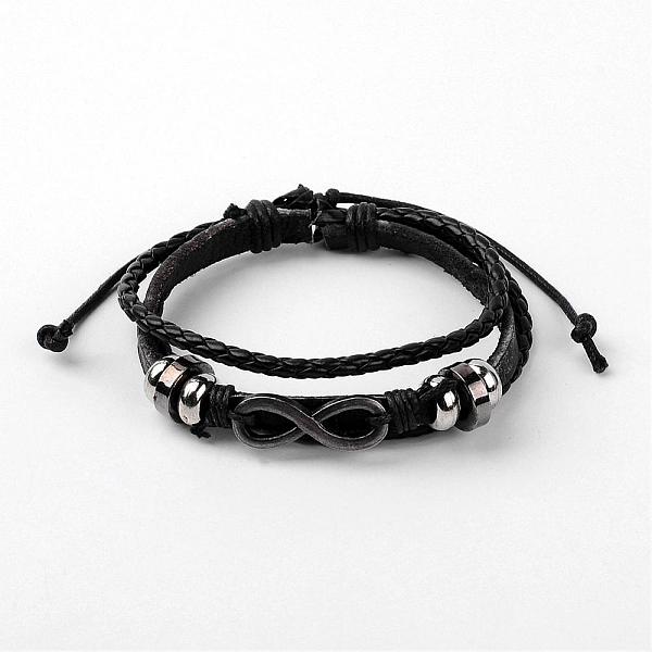 

PandaHall Adjustable Multi-Strand Leather Cord Bracelets, with PU Leather Cord & Alloy Findings, Infinity, Antique Silver, Black, 60mm(2-3/8...