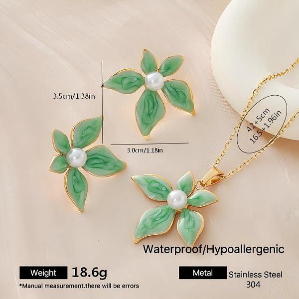 Ensembles de boucles d'oreilles et colliers pendentifs en acier inoxydable 304 émaillé en forme de fleur pour femmes