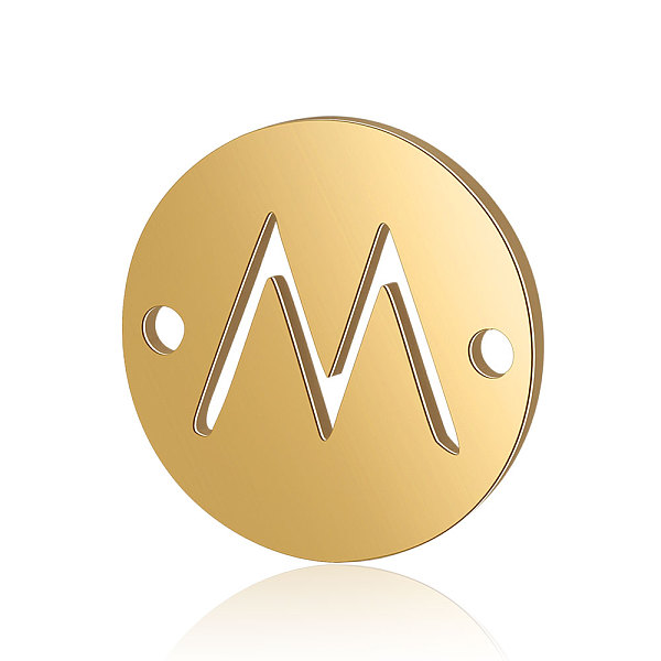

PandaHall Titanium Steel Links connectors, Flat Round with Letter, Golden, Letter.M, 12x0.8mm, Hole: 0.8mm Titanium Steel Letter M
