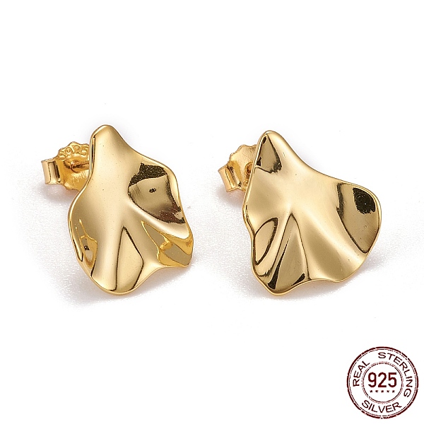 

PandaHall 925 Sterling Silver Stud Earrings, with Ear Nuts, Nuggets, Golden, 13x10x1.5mm, Pin: 0.7mm Sterling Silver