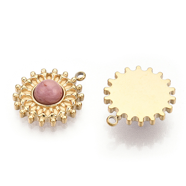 

PandaHall Natural Rhodonite Pendants, 304 Stainless Steel Gear Charms, Real 14K Gold Plated, 17.5x15x5mm, Hole: 1.5mm Rhodonite Gear Pink