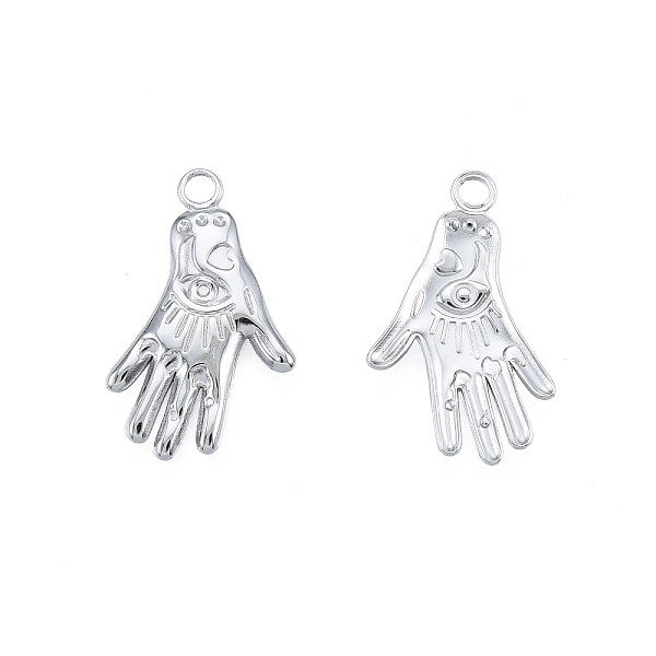 

PandaHall 201 Stainless Steel Pendants, Hand with Eye, Stainless Steel Color, 23.5x15x2mm, Hole: 2mm 201 Stainless Steel Palm