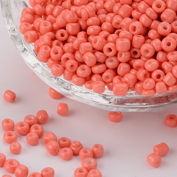 

PandaHall (Repacking Service Available) Baking Paint Glass Seed Beads, Light Coral, 12/0, 1.5~2mm, Hole: 0.5~1mm, 12g/bag Glass