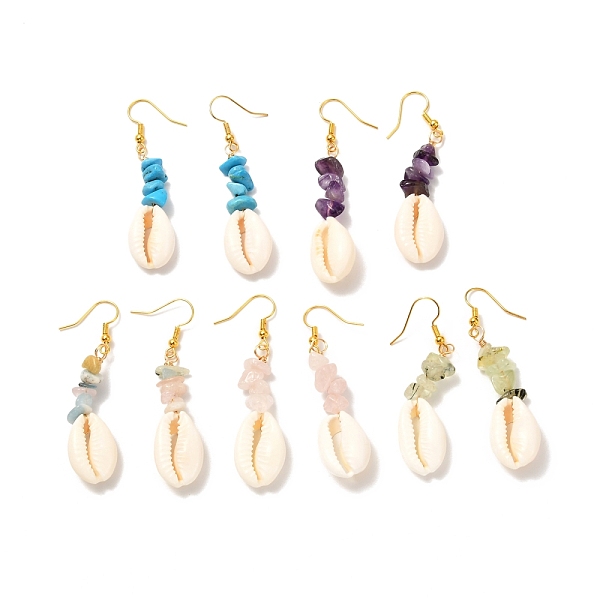 

PandaHall Natural Cowrie Shell Beads Dangle Earrings, Brass Jewelry for Girl Women, Natural & Synthetic Mixed Stone Chip Beads Earrings...