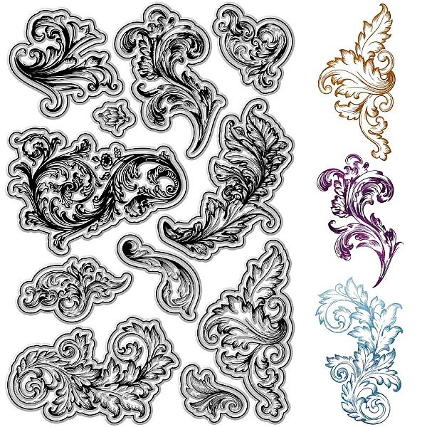 

PandaHall CRASPIRE Vintage Flower Edge Clear Rubber Stamps Floral Line Frame Reusable Transparent Silicone Stamp Seals for Journaling Card...