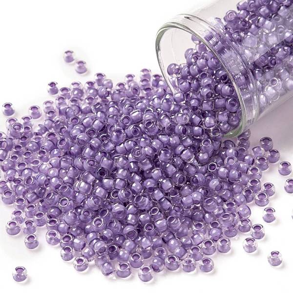 

PandaHall TOHO Round Seed Beads, Japanese Seed Beads, (943) Light Purple Lined Crystal, 8/0, 3mm, Hole: 1mm, about 1110pcs/50g Glass Purple