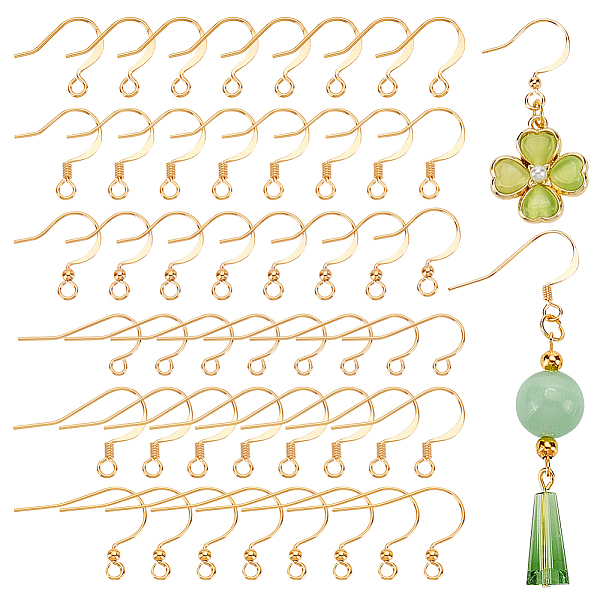 

PandaHall PH 90 Pairs 18K Gold Plated Earring Hooks 6 Style Fishhook Earrings Brass Ear Wires Fish Hooks French Wire Hooks with Loops...