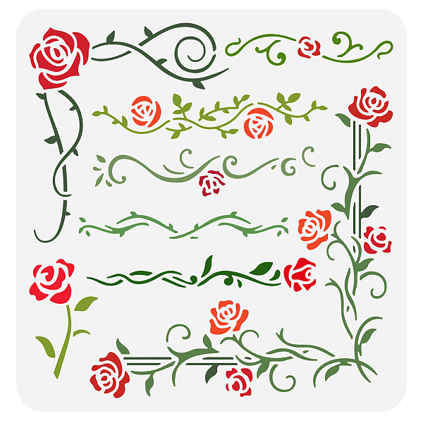 

PandaHall PET Hollow Out Drawing Painting Stencils, for DIY Scrapbook, Photo Album, June Rose, 30x30cm Plastic June Rose